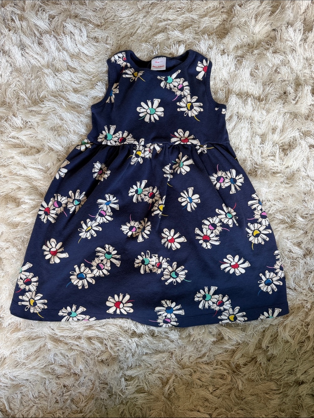 Hanna Andersson Navy Floral Daisy Knit Dress with Multicolor Centers